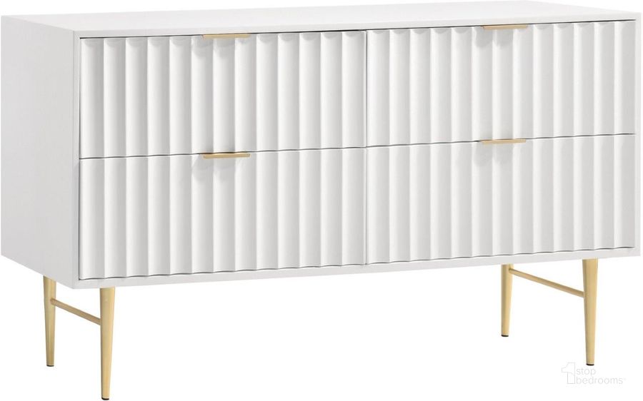 The appearance of Modernist White Gloss Dresser 801White-D designed by Meridian in the modern / contemporary interior design. This white and gold piece of furniture  was selected by 1StopBedrooms from Modernist Collection to add a touch of cosiness and style into your home. Sku: 801White-D. Material: Steel. Product Type: Dresser. Image1