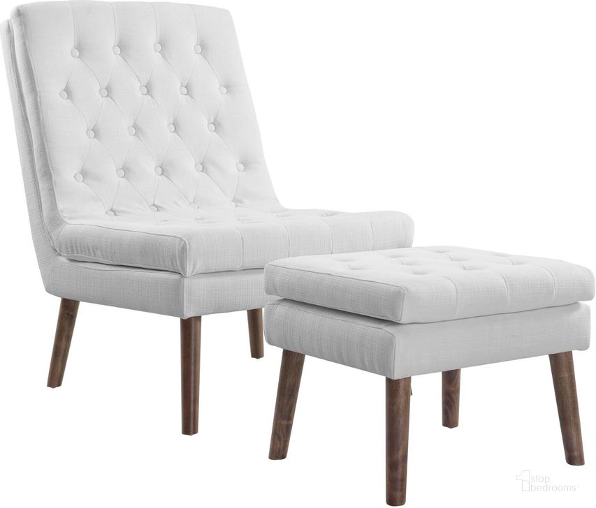 The appearance of Modify White Upholstered Lounge Chair and Ottoman designed by Modway in the modern / contemporary interior design. This white piece of furniture  was selected by 1StopBedrooms from Modify Collection to add a touch of cosiness and style into your home. Sku: EEI-2988-WHI. Material: Polyester. Product Type: Living Room Chair. Image1