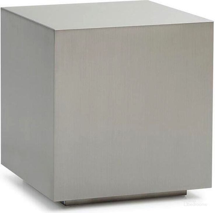 The appearance of Modrest Anvil Modern Brushed Stainless Steel End Table designed by VIG Furniture in the modern / contemporary interior design. This grey piece of furniture  was selected by 1StopBedrooms from Modrest Anvil Collection to add a touch of cosiness and style into your home. Sku: VGVCET8368. Product Type: End Table. Material: Stainless Steel. Image1