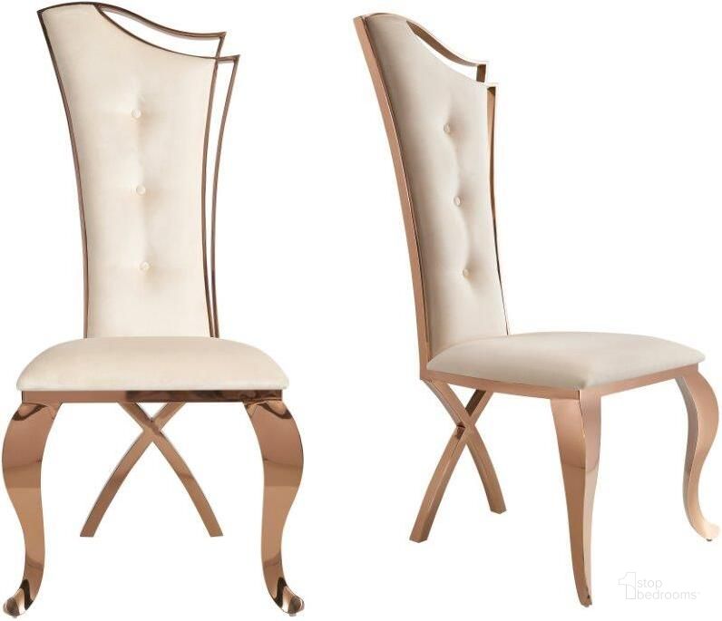 The appearance of Modrest Bonnie Beige Velvet And Rose Gold Dining Chair Set Of 2 designed by VIG Furniture in the modern / contemporary interior design. This beige piece of furniture  was selected by 1StopBedrooms from Modrest Bonnie Collection to add a touch of cosiness and style into your home. Sku: VGZAY906-BEI-DC. Product Type: Dining Chair. Material: Stainless Steel. Image1