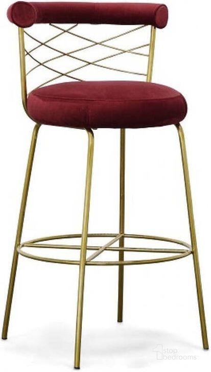 The appearance of Modrest Dakin Modern Glam Red And Gold Barstool designed by VIG Furniture in the modern / contemporary interior design. This red piece of furniture  was selected by 1StopBedrooms from Modrest Collection to add a touch of cosiness and style into your home. Sku: VGEUMC-9700CH-BS. Material: Fabric. Product Type: Barstool. Image1