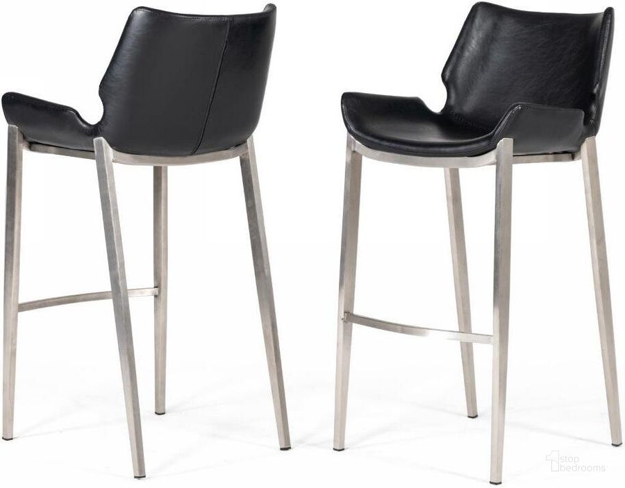 The appearance of Modrest Dave Modern Black Eco-Leather Bar Stool Set Of 2 designed by VIG Furniture in the modern / contemporary interior design. This black piece of furniture  was selected by 1StopBedrooms from Modrest Dave Collection to add a touch of cosiness and style into your home. Sku: VGHR5368-B. Material: Leather. Product Type: Barstool. Image1