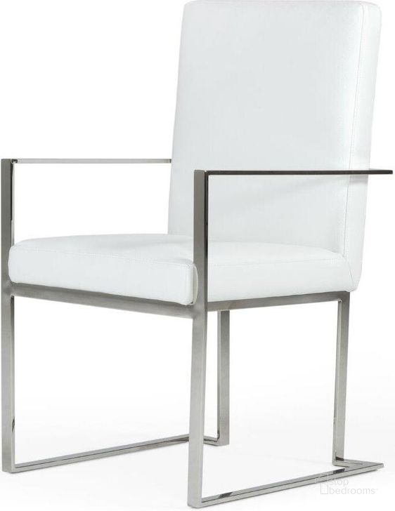 The appearance of Modrest Fowler Modern White Eco-Leather Dining Armchair designed by VIG Furniture in the modern / contemporary interior design. This white piece of furniture  was selected by 1StopBedrooms from Modrest Fowler Collection to add a touch of cosiness and style into your home. Sku: VGVCB8866A-WHT. Material: Leather. Product Type: Dining Chair. Image1