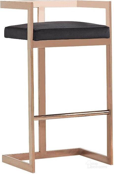The appearance of Modrest Halifax Modern Black Velvet And Rosegold Bar Stool designed by VIG Furniture in the modern / contemporary interior design. This black piece of furniture  was selected by 1StopBedrooms from Modrest Halifax Collection to add a touch of cosiness and style into your home. Sku: VGRH-RHS-DC-212-BLK. Product Type: Barstool. Material: Stainless Steel. Image1
