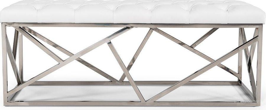 The appearance of Modrest Lindsey Modern White Leatherette And Stainless Steel Bench designed by VIG Furniture in the modern / contemporary interior design. This white piece of furniture  was selected by 1StopBedrooms from Modrest Collection to add a touch of cosiness and style into your home. Sku: VGRH-RHS-OT-201-WHT. Product Type: Bench. Material: Stainless Steel. Image1