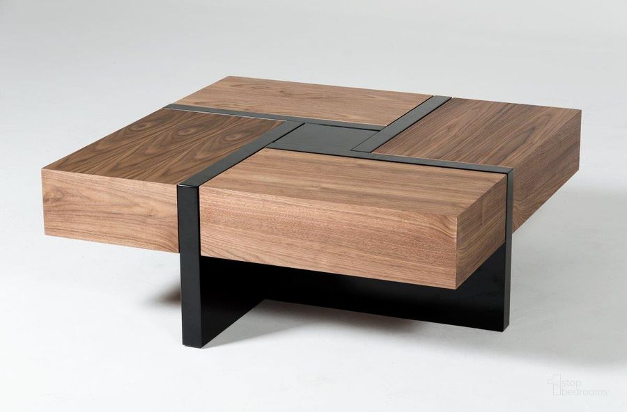 The appearance of Modrest Makai Modern Walnut And Black Square Coffee Table designed by VIG Furniture in the modern / contemporary interior design. This walnut piece of furniture  was selected by 1StopBedrooms from Modrest Makai Collection to add a touch of cosiness and style into your home. Sku: VGBBLE624E. Material: Wood. Product Type: Coffee Table. Image1