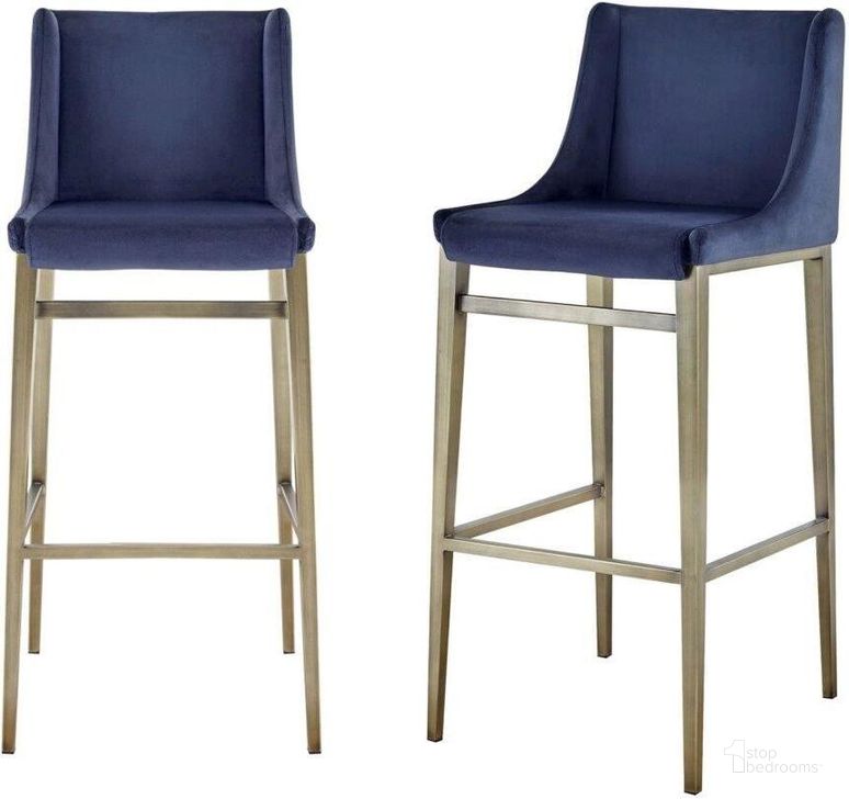 The appearance of Modrest Mimi Contemporary Blue Velvet And Antique Brass Bar Stool Set Of 2 designed by VIG Furniture in the modern / contemporary interior design. This blue piece of furniture  was selected by 1StopBedrooms from Modrest Mimi Collection to add a touch of cosiness and style into your home. Sku: VGGAGA-6544CH-BLU-BS. Product Type: Barstool. Material: Velvet. Image1