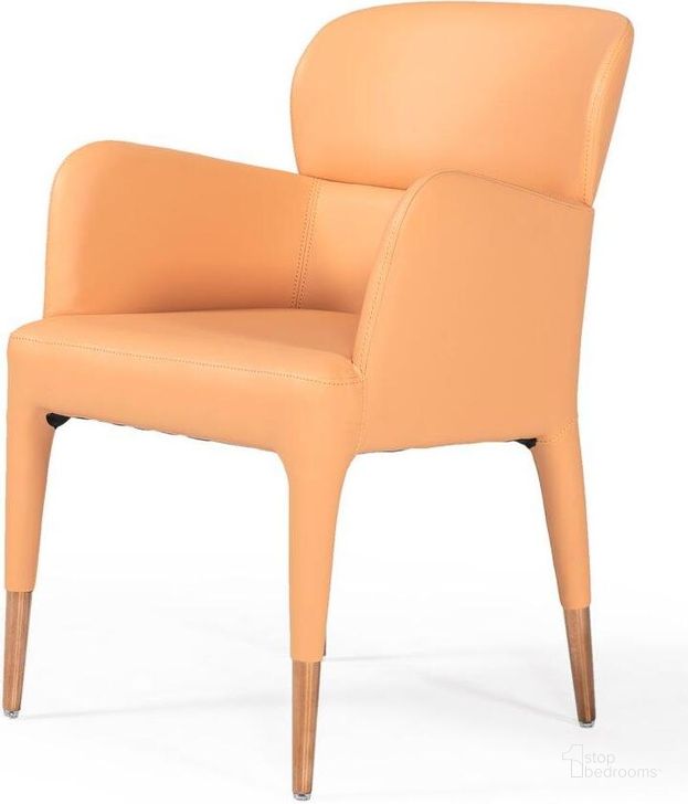 The appearance of Modrest Ogden Modern Peach And Rosegold Dining Armchair designed by VIG Furniture in the modern / contemporary interior design. This orange piece of furniture  was selected by 1StopBedrooms from Modrest Ogden Collection to add a touch of cosiness and style into your home. Sku: VGCS-ACH-17193. Material: Metal. Product Type: Dining Chair. Image1