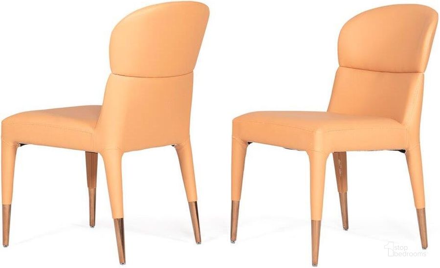 The appearance of Modrest Ogden Modern Peach And Rosegold Dining Chair Set Of 2 designed by VIG Furniture in the modern / contemporary interior design. This orange piece of furniture  was selected by 1StopBedrooms from Modrest Ogden Collection to add a touch of cosiness and style into your home. Sku: VGCS-CH-17193. Material: Metal. Product Type: Dining Chair. Image1