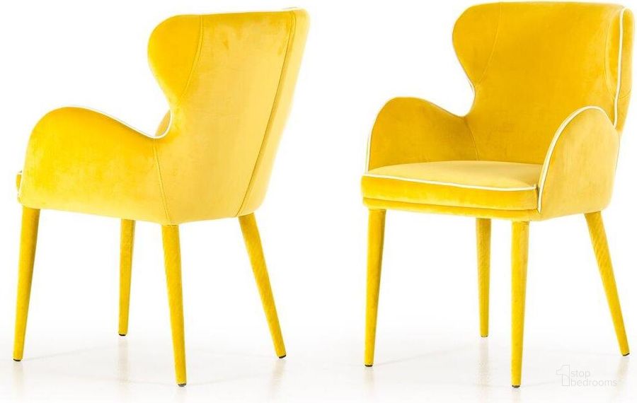 The appearance of Modrest Tigard Mid-Century Yellow Fabric Dining Chair designed by VIG Furniture in the transitional interior design. This yellow piece of furniture  was selected by 1StopBedrooms from Modrest Tigard Collection to add a touch of cosiness and style into your home. Sku: VGEUMC-8883CH-A-YEL. Material: Fabric. Product Type: Dining Chair. Image1