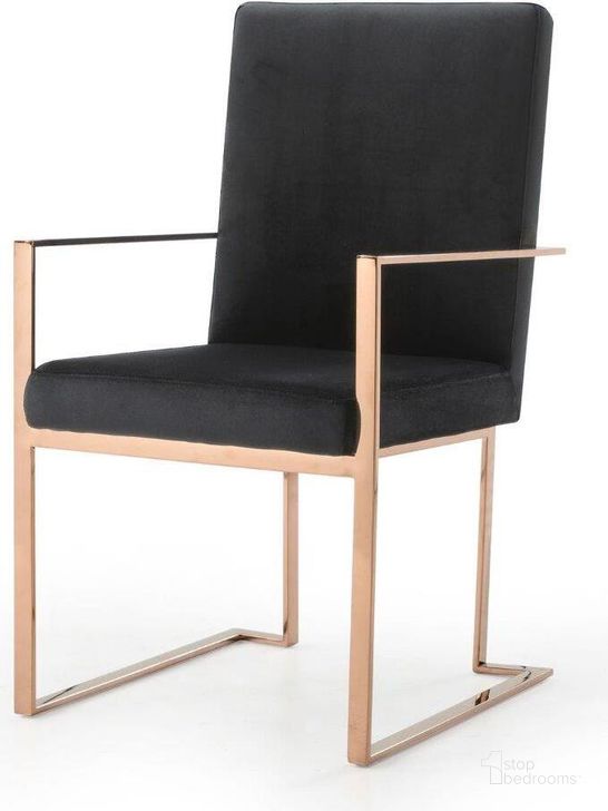 The appearance of Modrest Trea Modern Black Velvet And Rosegold Dining Chair designed by VIG Furniture in the modern / contemporary interior design. This black piece of furniture  was selected by 1StopBedrooms from Modrest Collection to add a touch of cosiness and style into your home. Sku: VGVCB0298A-BLK-DC. Product Type: Dining Chair. Material: Stainless Steel. Image1