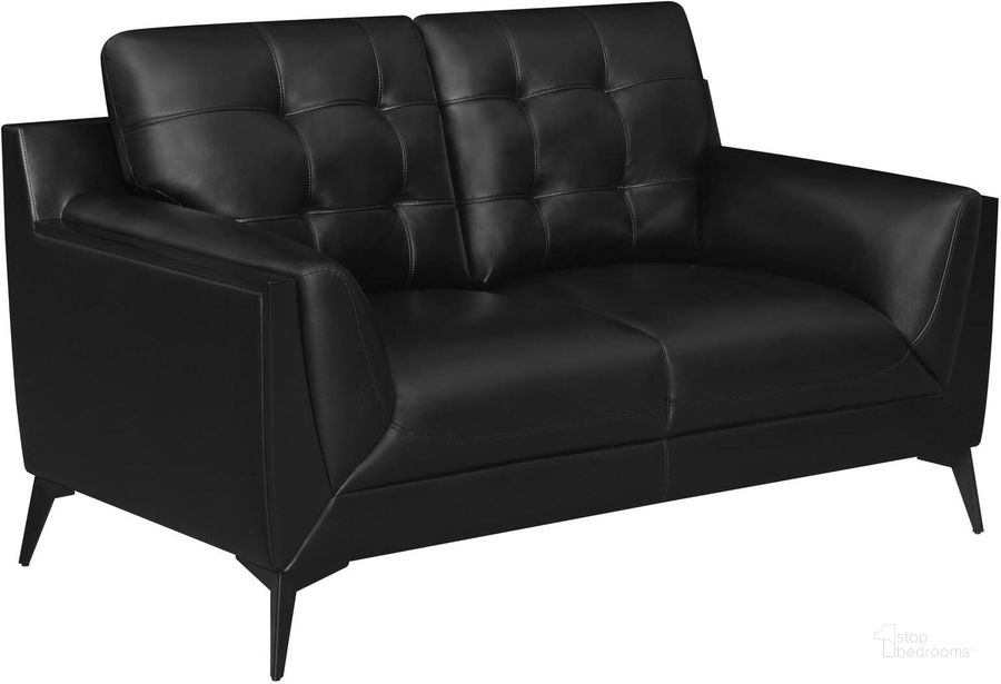 The appearance of Moira Upholstered Tufted Loveseat with Track Arms In Black designed by Coaster in the modern / contemporary interior design. This black piece of furniture  was selected by 1StopBedrooms from Moira Collection to add a touch of cosiness and style into your home. Sku: 511132. Material: Upholstered. Product Type: Loveseat. Image1