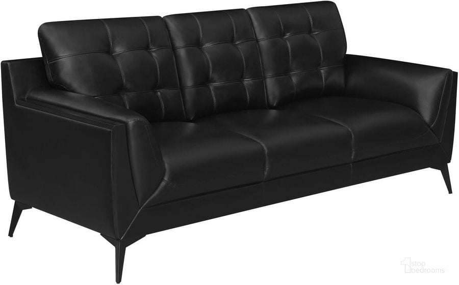 The appearance of Moira Upholstered Tufted Sofa with Track Arms In Black designed by Coaster in the modern / contemporary interior design. This black piece of furniture  was selected by 1StopBedrooms from Moira Collection to add a touch of cosiness and style into your home. Sku: 511131. Material: Upholstered. Product Type: Sofa. Image1
