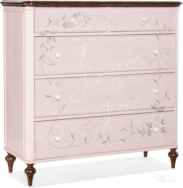 The appearance of Moment Of Hope Chest In Light Pink designed by Hooker in the transitional interior design. This light pink piece of furniture  was selected by 1StopBedrooms from Komen Collection to add a touch of cosiness and style into your home. Sku: 5000-85001-61. Material: Wood. Product Type: Accent Chest. Image1
