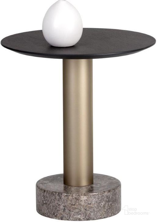 The appearance of Monaco End Table - Gold - Light Grey Marble / Charcoal Grey designed by Sunpan in the modern / contemporary interior design. This grey piece of furniture  was selected by 1StopBedrooms from Artezia Collection to add a touch of cosiness and style into your home. Sku: 104629. Material: Marble. Product Type: End Table. Image1