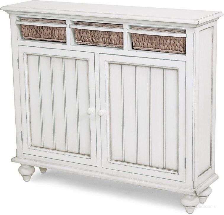 The appearance of Monaco Entry Cabinets With Baskets In White designed by Sea Winds Trading in the transitional interior design. This white piece of furniture  was selected by 1StopBedrooms from Monaco Collection to add a touch of cosiness and style into your home. Sku: B81822-BLANC. Material: Wood. Product Type: Cabinet. Image1
