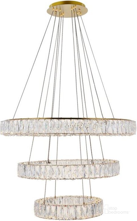The appearance of Monroe Integrated Led Chip Light Gold Chandelier 3503G3LG designed by Elegant Lighting in the modern / contemporary interior design. This gold piece of furniture  was selected by 1StopBedrooms from Monroe Collection to add a touch of cosiness and style into your home. Sku: 3503G3LG. Material: Metal. Product Type: Chandelier. Image1
