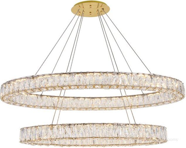 The appearance of Monroe Integrated Led Light Gold Chandelier 3503D40G designed by Elegant Lighting in the modern / contemporary interior design. This gold piece of furniture  was selected by 1StopBedrooms from Monroe Collection to add a touch of cosiness and style into your home. Sku: 3503D40G. Material: Metal. Product Type: Chandelier. Image1