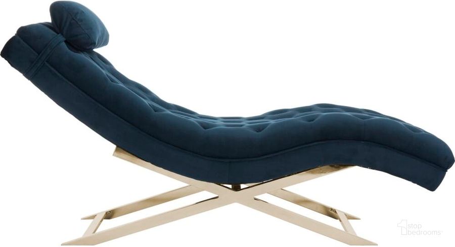 The appearance of Monroe Navy Chaise with Headrest Pillow designed by Safavieh in the modern / contemporary interior design. This navy velvet piece of furniture  was selected by 1StopBedrooms from Monroe Collection to add a touch of cosiness and style into your home. Sku: FOX6286D. Product Type: Chaise. Material: Iron. Image1