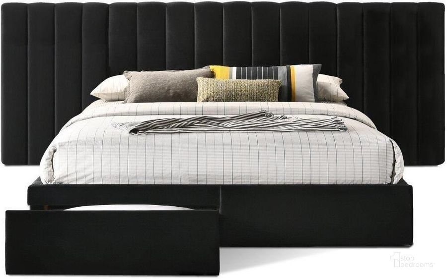 The appearance of Monroe Velvet Continuous Spread Headboard With Footboard King Size Bed In Black designed by US Tamex in the transitional interior design. This black piece of furniture  was selected by 1StopBedrooms from Monroe Collection to add a touch of cosiness and style into your home. Sku: 4548801-K-A;4548801-K-B;4548801-K-C. Bed Type: Platform Bed. Material: Wood. Product Type: Platform Bed. Bed Size: King. Image1