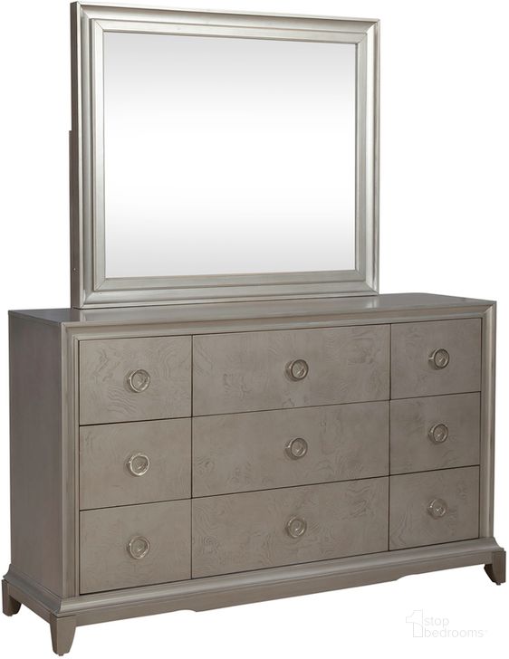 The appearance of Montage Dresser And Mirror In Light Gray designed by Liberty in the modern / contemporary interior design. This light gray piece of furniture  was selected by 1StopBedrooms from Montage Collection to add a touch of cosiness and style into your home. Sku: 849-BR31;849-BR51. Product Type: Dresser and Mirror. Material: Poplar. Image1