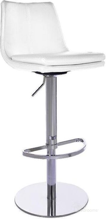 The appearance of Monte Carlo Swivel Hydraulic Barstool In White designed by Bellini Modern Living in the modern / contemporary interior design. This white piece of furniture  was selected by 1StopBedrooms from Monte Collection to add a touch of cosiness and style into your home. Sku: Montecarlo WHT. Product Type: Barstool. Material: Chrome. Image1