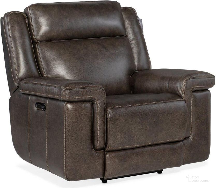 The appearance of Montel Lay Flat Power Recliner With Power Headrest And Lumbar SS705-PHL1-095 designed by Hooker in the transitional interior design. This brown piece of furniture  was selected by 1StopBedrooms from Montel Collection to add a touch of cosiness and style into your home. Sku: SS705-PHL1-095. Material: Leather. Product Type: Recliner. Image1