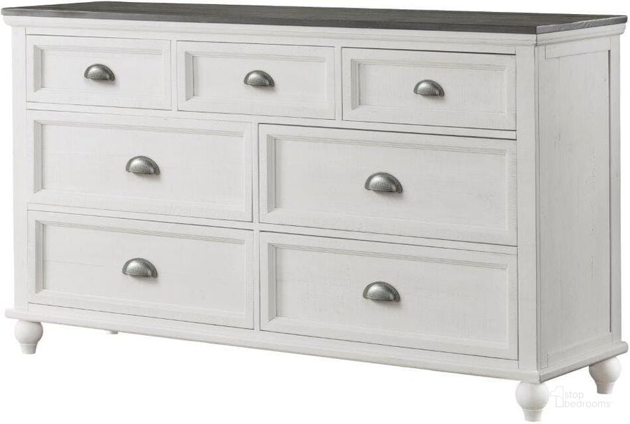 The appearance of Monterey 7 Drawer Dresser In White Stain And Grey Stain designed by Martin Svensson Home in the coastal interior design. This grey piece of furniture  was selected by 1StopBedrooms from Monterey Collection to add a touch of cosiness and style into your home. Sku: 6908906. Product Type: Dresser. Material: MDF. Image1