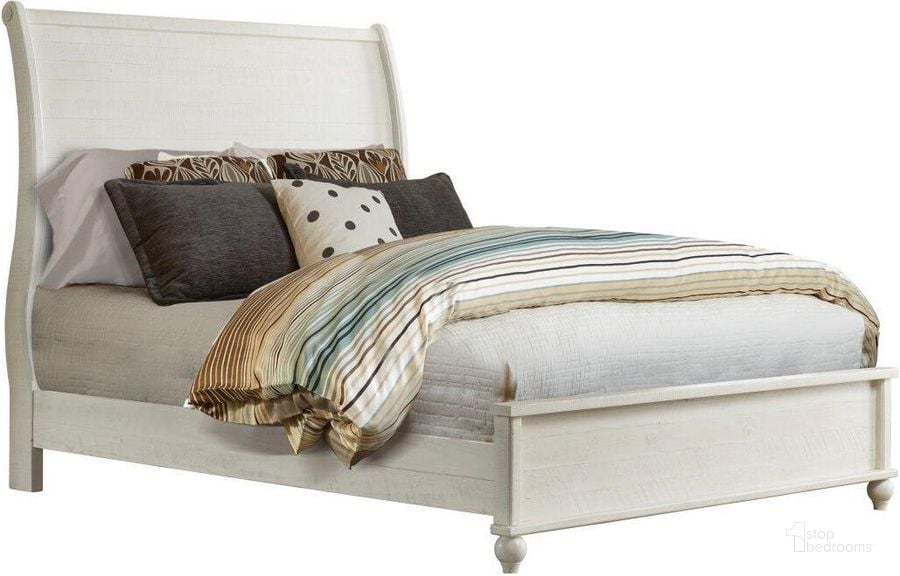 The appearance of Monterey California King Bed In White Stain designed by Martin Svensson Home in the coastal interior design. This white piece of furniture  was selected by 1StopBedrooms from Monterey Collection to add a touch of cosiness and style into your home. Sku: 6908918;6908968. Bed Type: Sleigh Bed. Material: Wood. Product Type: Sleigh Bed. Bed Size: California King. Image1