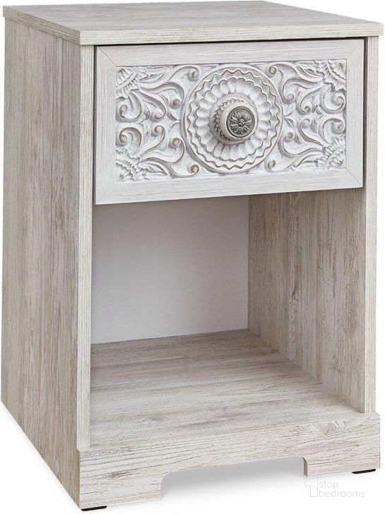 The appearance of Montsby White Wash Nightstand 0qd24488767 designed by Isaac Tahari in the transitional interior design. This white wash piece of furniture  was selected by 1StopBedrooms from Montsby Collection to add a touch of cosiness and style into your home. Sku: EB1811-291. Material: Wood. Product Type: Nightstand. Image1