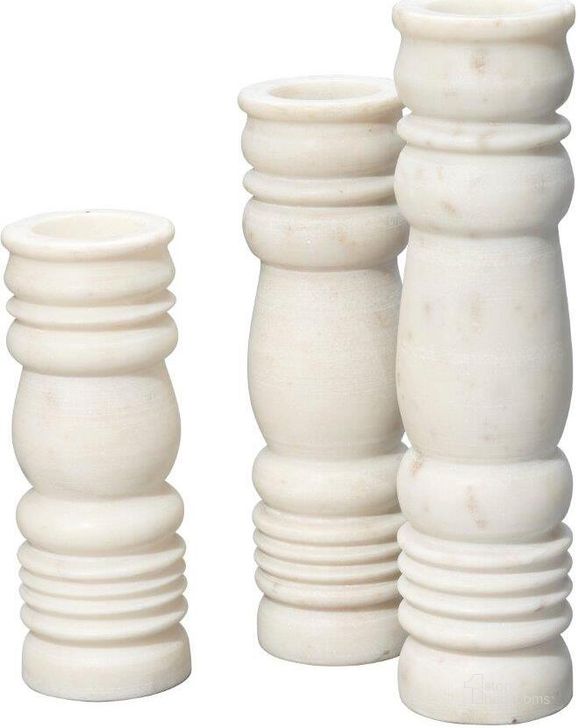 The appearance of Monument White Candlesticks Set of 3 designed by Jamie Young Company in the modern / contemporary interior design. This white piece of furniture  was selected by 1StopBedrooms from Monument Collection to add a touch of cosiness and style into your home. Sku: 7MONU-CSWH. Material: Marble. Product Type: Decorative Accessory. Image1