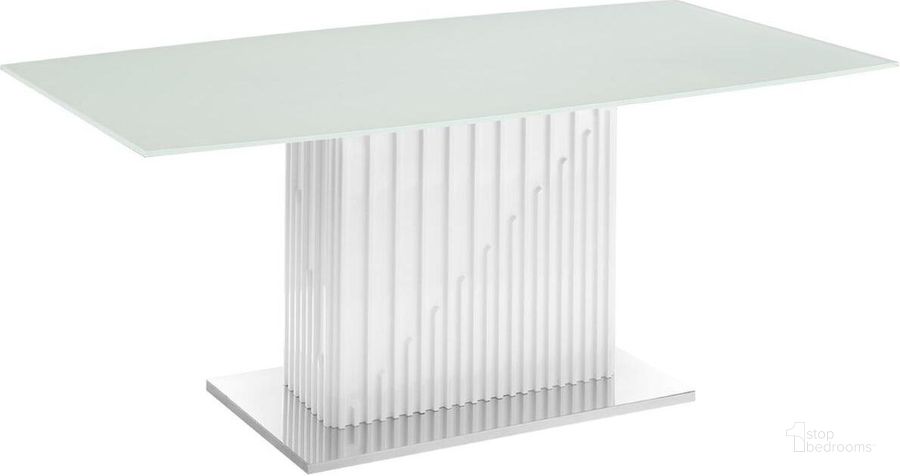 The appearance of Moon Dining Table With White Base and Rectangular White Top designed by Casabianca Home in the modern / contemporary interior design. This white piece of furniture  was selected by 1StopBedrooms from Moon Collection to add a touch of cosiness and style into your home. Sku: TC-MFIX08WHTWHT. Table Base Style: Pedestal. Material: Glass. Product Type: Dining Table. Table Top Shape: Rectangular. Size: 71.