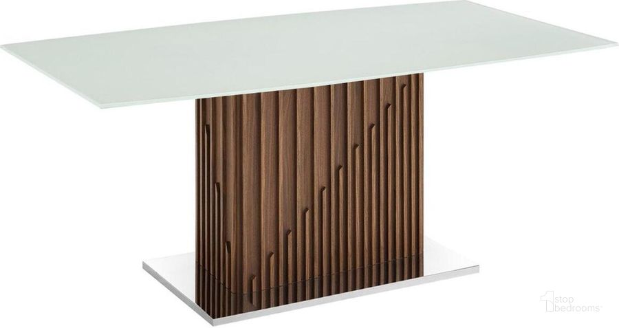 The appearance of Moon Dining Table With Walnut Base and Rectangular White Top designed by Casabianca Home in the modern / contemporary interior design. This walnut and white piece of furniture  was selected by 1StopBedrooms from Moon Collection to add a touch of cosiness and style into your home. Sku: TC-MFIX08WALWHT. Table Base Style: Pedestal. Material: Glass. Product Type: Dining Table. Table Top Shape: Rectangular. Size: 71.