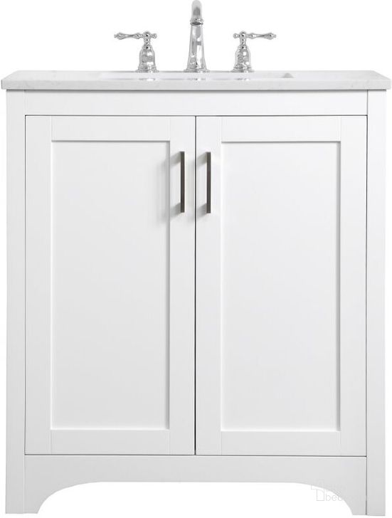 The appearance of Moore 30 Inch Single Bathroom Vanity In White designed by Elegant Lighting in the traditional interior design. This white piece of furniture  was selected by 1StopBedrooms from Moore Collection to add a touch of cosiness and style into your home. Sku: VF17030WH. Product Type: Bathroom Vanity. Image1