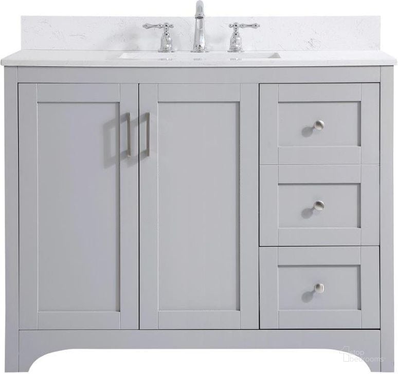 The appearance of Moore 42 Inch Single Bathroom Vanity In Grey With Backsplash designed by Elegant Lighting in the traditional interior design. This grey piece of furniture  was selected by 1StopBedrooms from Moore Collection to add a touch of cosiness and style into your home. Sku: VF17042GR-BS. Material: MDF. Product Type: Bathroom Vanity. Image1