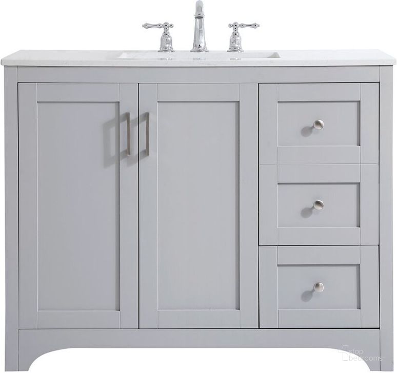 The appearance of Moore 42 Inch Single Bathroom Vanity In Grey designed by Elegant Lighting in the traditional interior design. This grey piece of furniture  was selected by 1StopBedrooms from Moore Collection to add a touch of cosiness and style into your home. Sku: VF17042GR. Material: MDF. Product Type: Bathroom Vanity. Image1