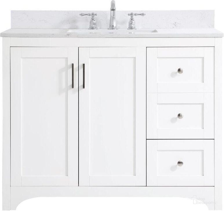 The appearance of Moore 42 Inch Single Bathroom Vanity In White With Backsplash designed by Elegant Lighting in the traditional interior design. This white piece of furniture  was selected by 1StopBedrooms from Moore Collection to add a touch of cosiness and style into your home. Sku: VF17042WH-BS. Material: MDF. Product Type: Bathroom Vanity. Image1