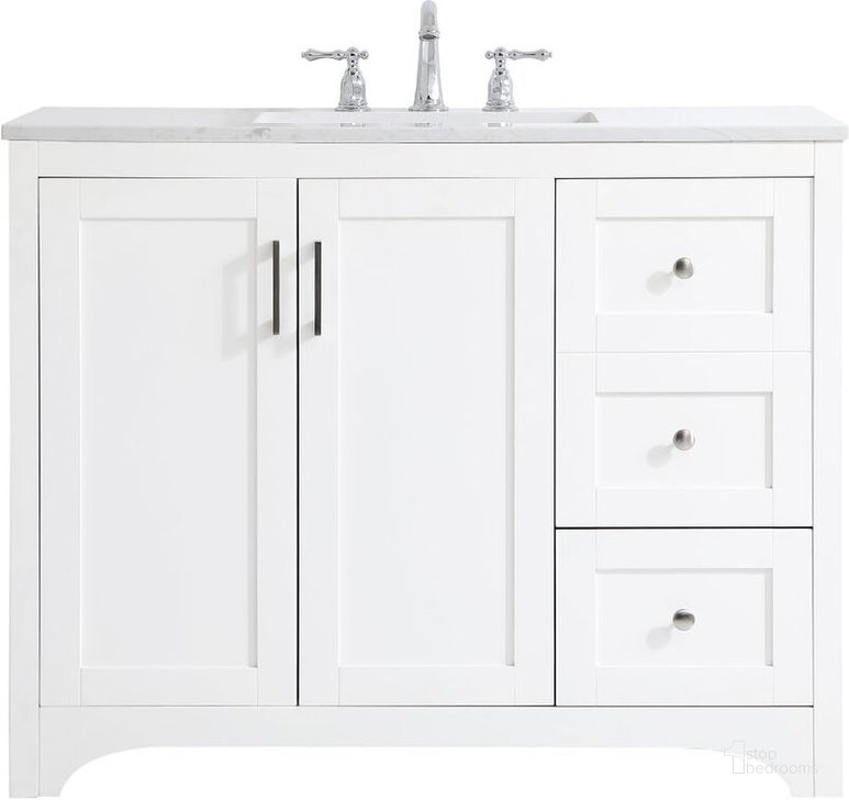 The appearance of Moore 42 Inch Single Bathroom Vanity In White designed by Elegant Lighting in the traditional interior design. This white piece of furniture  was selected by 1StopBedrooms from Moore Collection to add a touch of cosiness and style into your home. Sku: VF17042WH. Material: MDF. Product Type: Bathroom Vanity. Image1