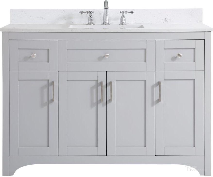 The appearance of Moore 48 Inch Single Bathroom Vanity In Grey With Backsplash designed by Elegant Lighting in the traditional interior design. This grey piece of furniture  was selected by 1StopBedrooms from Moore Collection to add a touch of cosiness and style into your home. Sku: VF17048GR-BS. Material: MDF. Product Type: Bathroom Vanity. Image1