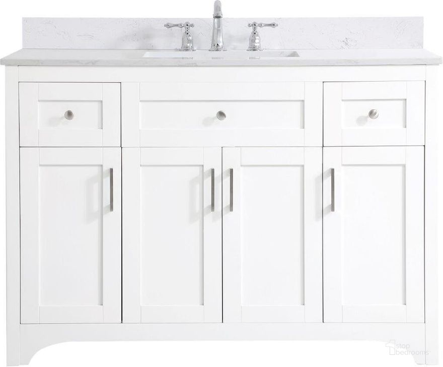 The appearance of Moore 48 Inch Single Bathroom Vanity In White With Backsplash designed by Elegant Lighting in the traditional interior design. This white piece of furniture  was selected by 1StopBedrooms from Moore Collection to add a touch of cosiness and style into your home. Sku: VF17048WH-BS. Material: MDF. Product Type: Bathroom Vanity. Image1