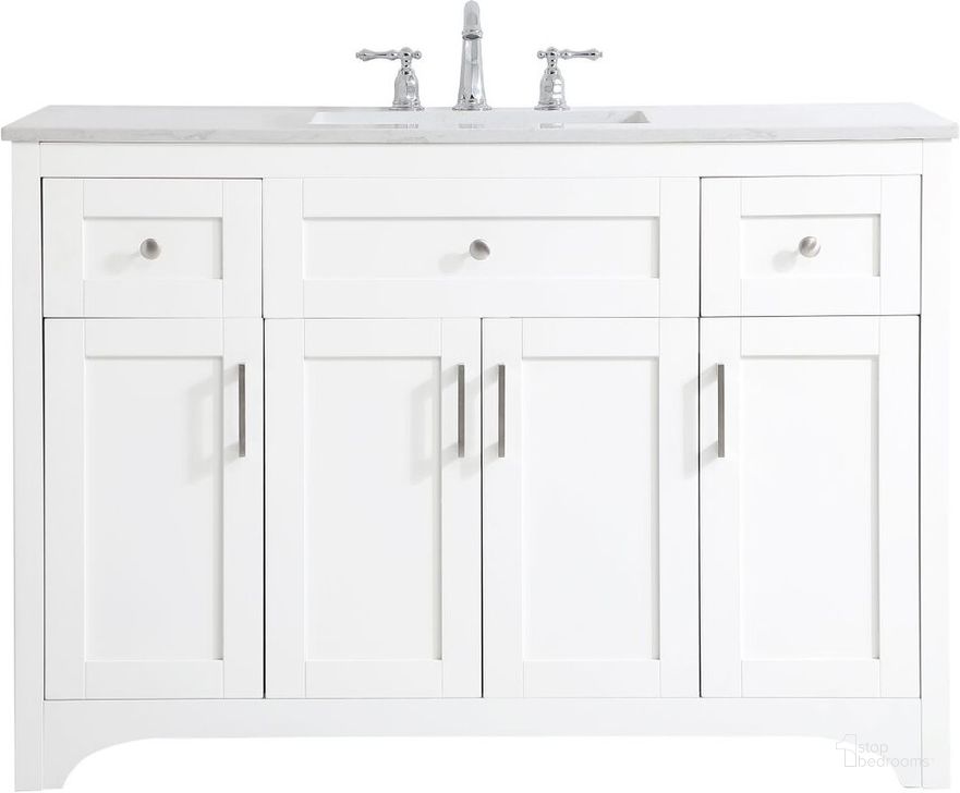 The appearance of Moore 48 Inch Single Bathroom Vanity In White designed by Elegant Lighting in the traditional interior design. This white piece of furniture  was selected by 1StopBedrooms from Moore Collection to add a touch of cosiness and style into your home. Sku: VF17048WH. Material: MDF. Product Type: Bathroom Vanity. Image1