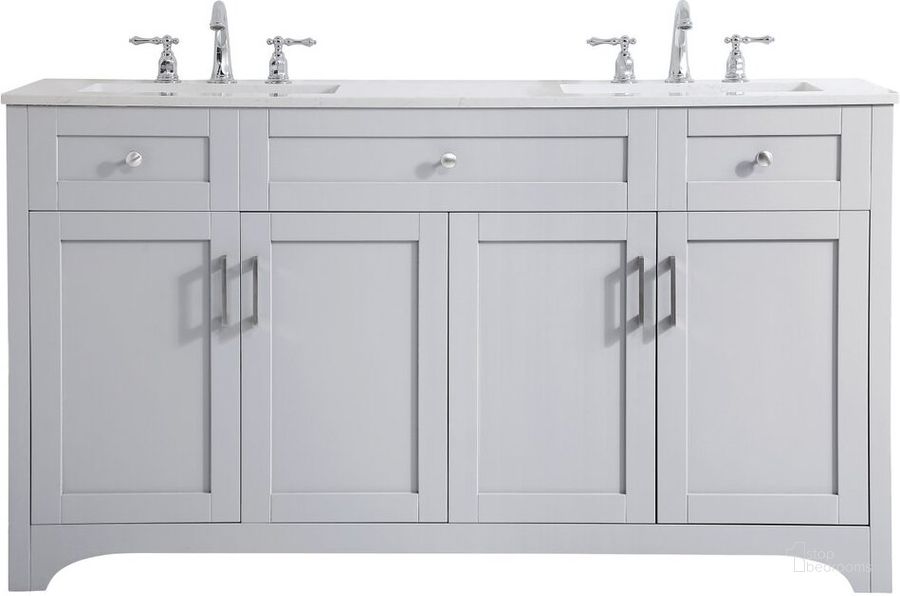The appearance of Moore 60 Inch Double Bathroom Vanity In Grey designed by Elegant Lighting in the traditional interior design. This grey piece of furniture  was selected by 1StopBedrooms from Moore Collection to add a touch of cosiness and style into your home. Sku: VF17060DGR. Material: MDF. Product Type: Bathroom Vanity. Image1