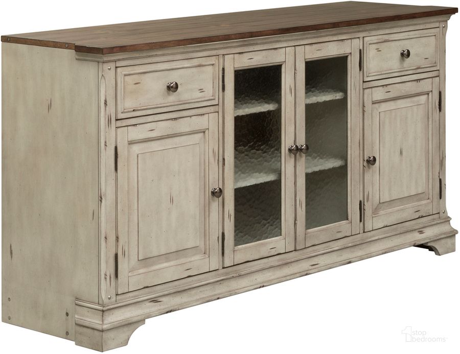 The appearance of Morgan Creek Antique White Entertainment TV Stand designed by Liberty in the traditional interior design. This cream piece of furniture  was selected by 1StopBedrooms from Morgan Creek Collection to add a touch of cosiness and style into your home. Sku: 498-TV68. Material: Wood. Product Type: TV Stand. Image1