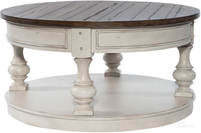 The appearance of Morgan Creek Antique White Round Cocktail Table designed by Liberty in the traditional interior design. This white piece of furniture  was selected by 1StopBedrooms from Morgan Creek Collection to add a touch of cosiness and style into your home. Sku: 498-OT1011. Material: Wood. Product Type: Cocktail Table. Image1