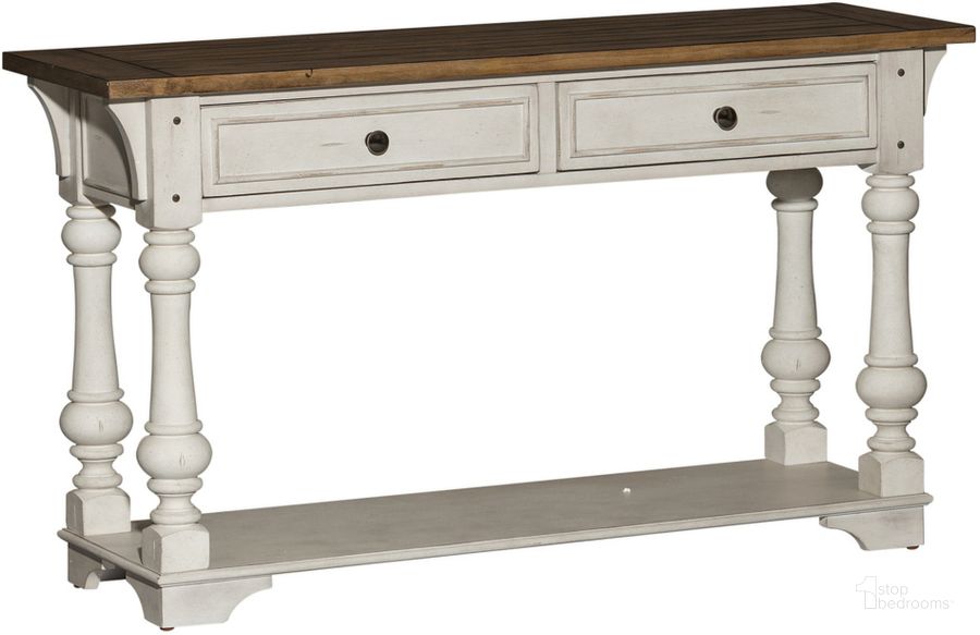 The appearance of Morgan Creek Antique White Sofa Table designed by Liberty in the traditional interior design. This brown piece of furniture  was selected by 1StopBedrooms from Morgan Creek Collection to add a touch of cosiness and style into your home. Sku: 498-OT1030. Material: Wood. Product Type: Sofa Table. Table Top Shape: Rectangular. Image1