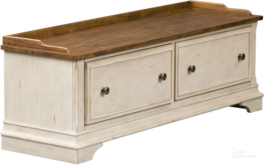 The appearance of Morgan Creek Antique White Storage Hall Bench designed by Liberty in the traditional interior design. This white piece of furniture  was selected by 1StopBedrooms from Morgan Creek Collection to add a touch of cosiness and style into your home. Sku: 498-OT47. Material: Wood. Product Type: Storage Bench. Image1