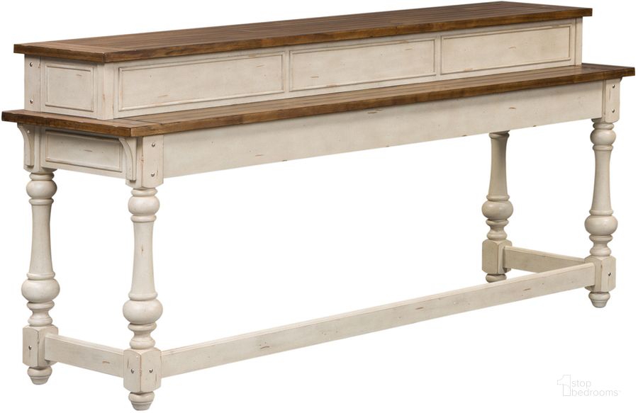 The appearance of Morgan Creek Console Table designed by Liberty in the traditional interior design. This white and brown piece of furniture  was selected by 1StopBedrooms from Morgan Creek Collection to add a touch of cosiness and style into your home. Sku: 498-OT7736. Material: Wood. Product Type: Sofa Table. Image1