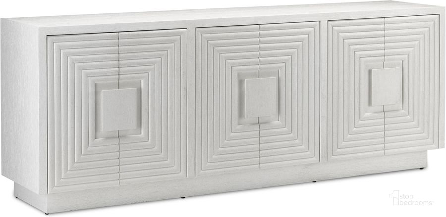 The appearance of Morombe White Credenza designed by Currey & Company in the modern / contemporary interior design. This white piece of furniture  was selected by 1StopBedrooms from Morombe Collection to add a touch of cosiness and style into your home. Sku: 3000-0152. Product Type: Credenza. Material: Wood Veneer. Image1