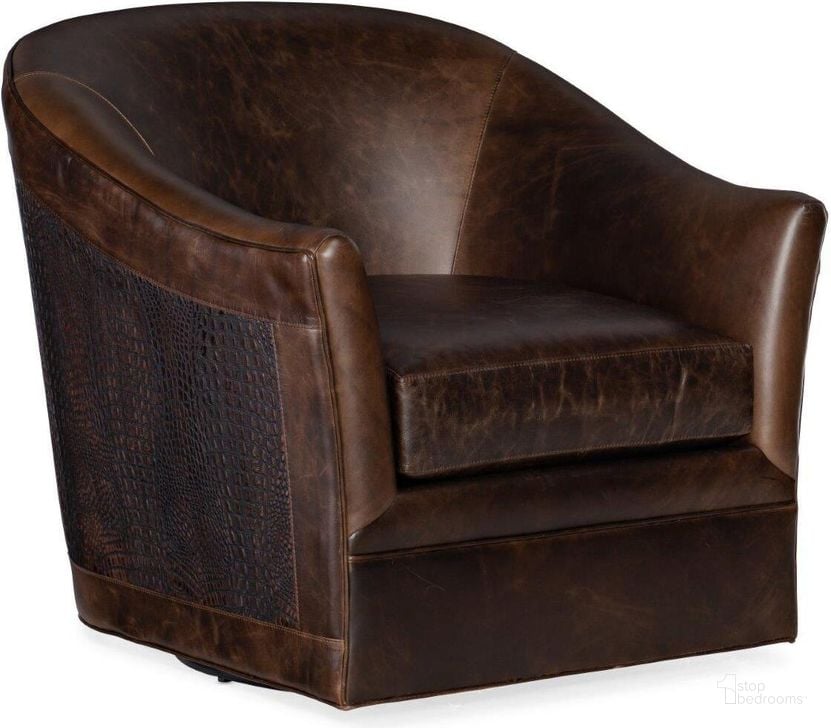 The appearance of Morrison Brown Swivel Club Chair designed by Hooker in the traditional interior design. This brown piece of furniture  was selected by 1StopBedrooms from Morrison Collection to add a touch of cosiness and style into your home. Sku: CC102-SW-089. Material: Leather. Product Type: Swivel Chair. Image1
