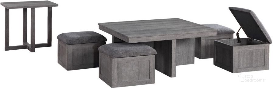 The appearance of Moseberg Distressed Gray Occasional Table Set designed by Lilola Home in the modern / contemporary interior design. This distressed gray piece of furniture  was selected by 1StopBedrooms from Moseberg Collection to add a touch of cosiness and style into your home. Sku: 98011-SET. Product Type: Occasional Table Set. Material: Rubberwood. Image1